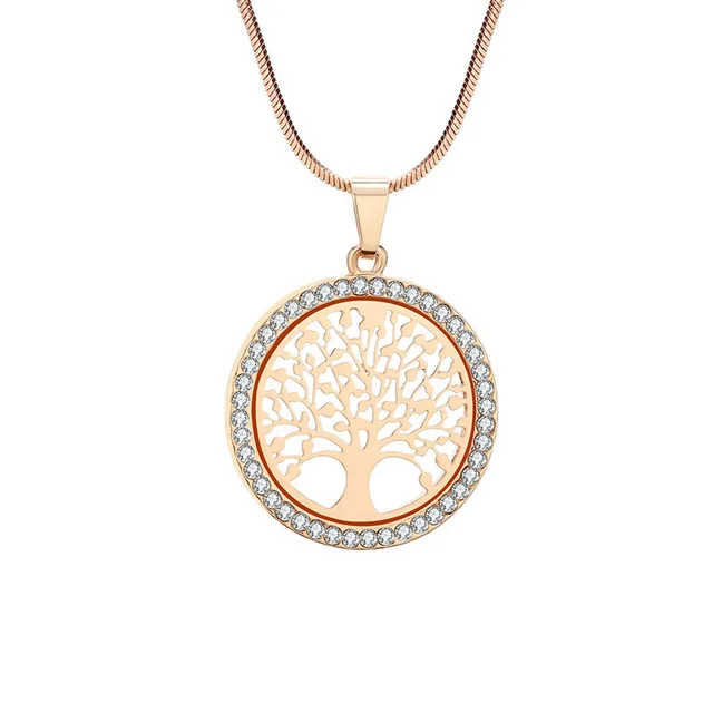 

Hot Tree of Life Crystal Round Small Pendant Necklace Gold Silver Colors Bijoux Collier Elegant Women Jewelry Gifts Drop NS91125, Rose gold