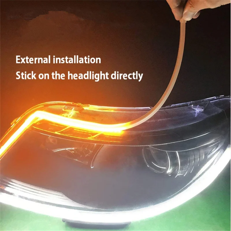 Dual colors car auto 60cm 45cm 30cm drl led daytime Led strip swichback daytime running light lamp following flexible drl