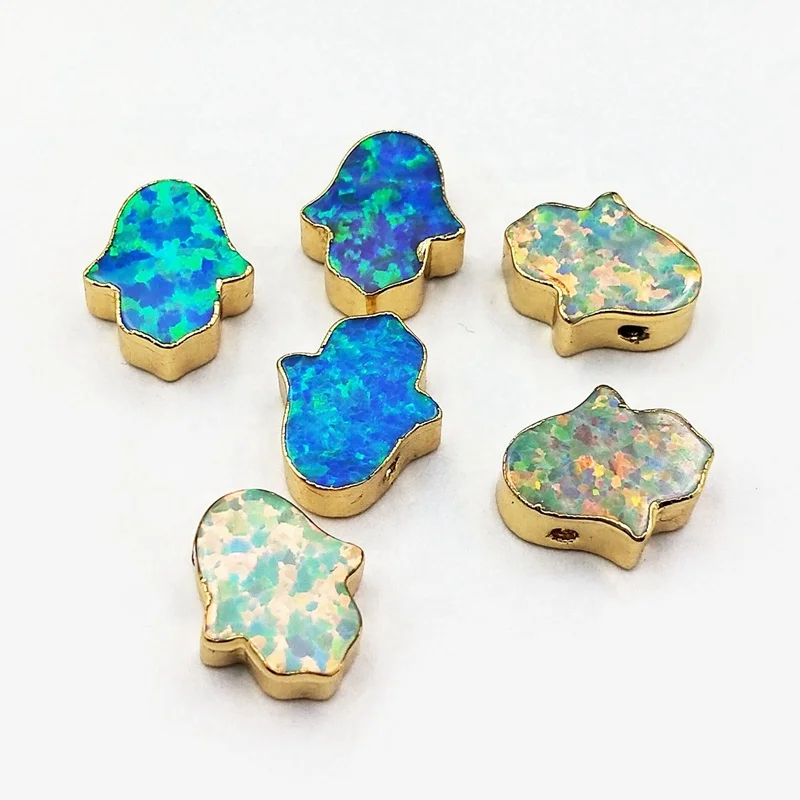 

Wholesale Small Size Gold Plated Blue White Opal Palm moon Shape Connectors beads Hamsa Hand Pendant Bead For Making Jewelry
