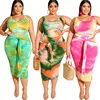 2019 hot 3colors women clothing plus size rainbow color change crop top bodycon Two Piece Outfits 2 Piece skirt Set