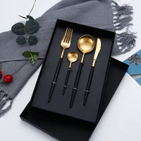 

4Pcs/set Portugal Stainless Steel Cutlery Set Gold Colored knife fork Flatware Set Gift Dinnerware Sets Kitchen Food Tableware