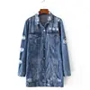 Hot Sale New Fashion Women Blue Long Ripped Blue Denim Jackets
