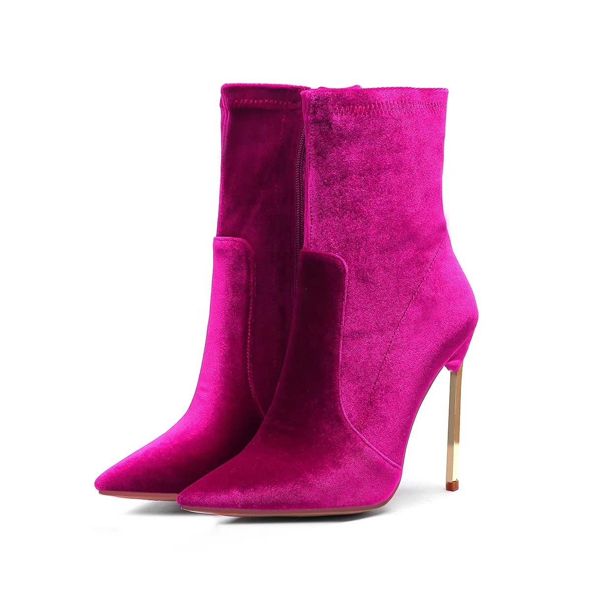 

2021 Korean Fashion Design Large size Pointed Toe Golden Rose High Heel Women Ankle Sock Boots