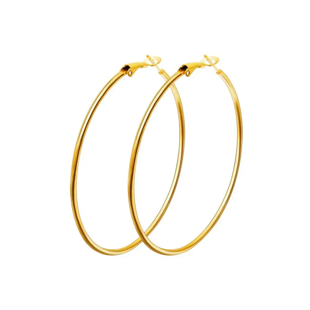 

Hot Sale 40mm-80mm Silver Gold Black Big Circle Smooth Alloy Stainless Steel Exaggerated Hoop Earrings Jewelry For Women Girls, Gold/silver