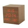 OEM wooden digital smart cube Red LED alarm clock with Date and Temperature display