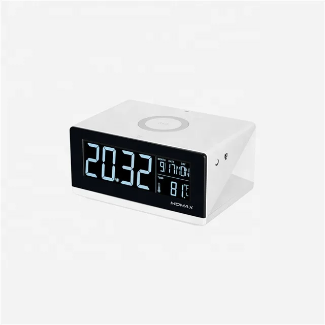 

momax Q.Clock Digital Clock with Wireless Charger Alarm Clock Time Temperature LED Display Wireless Charger, White