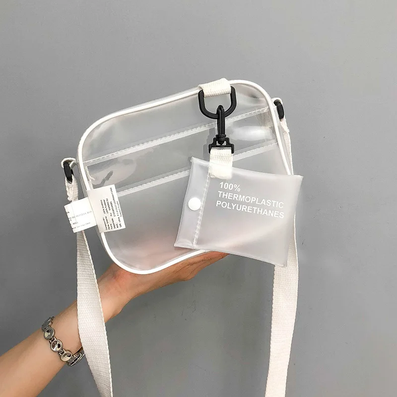 

PVC Women Crossbody Bag Fashion Clear Beach transparent pvc zipper shoulder bag, Black ,pink white purple and blue
