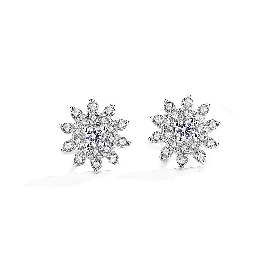 

Custom Wholesale 925 Sterling Silver Earrings White CZ Flower Earrings for Fashion Women Party Wearing