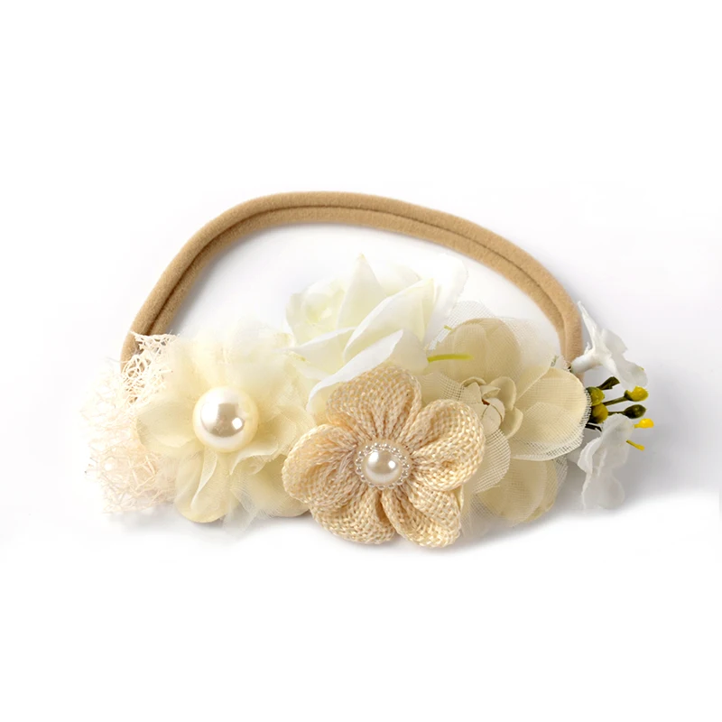 

Nude Nylon Headband Matching Mini Flowers Infant Hair Accessory Newborn Flower Crown, Picture