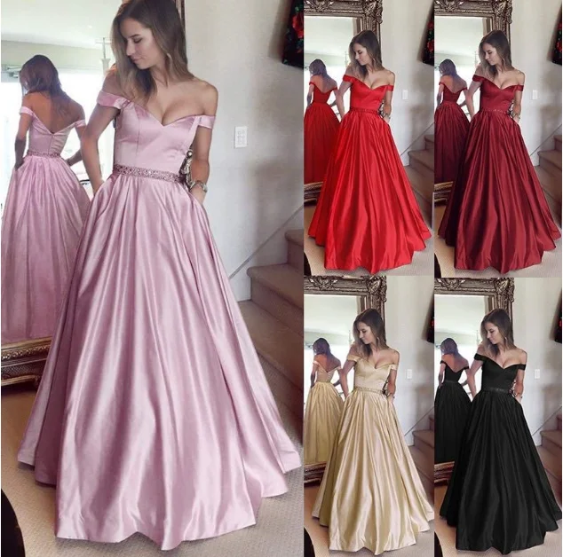 

women's long gown off the shoulder dinner evening party dress