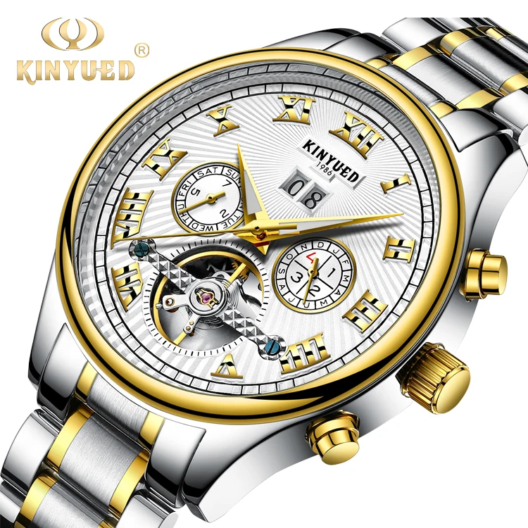 

Kinyued J011 Business High Quality Sporty All Stainless Steel Watch Automatic Mechanical Men'S Month Week Day Watch, 3 colors