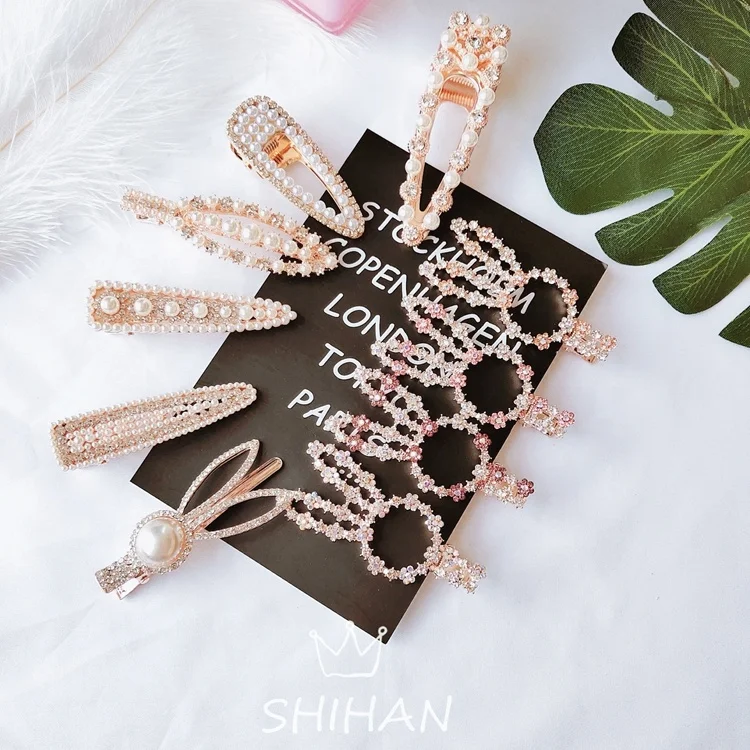 

SHF009 Popular women girls diamond crystal pearl hair clip