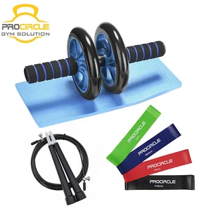 Abdominal Core Exercise Ab Wheel Roller Set With 4 Resistance Loop Bands, Jump Rope And Knee Pad For Abs