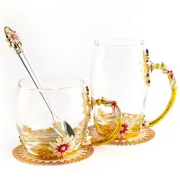 

Creative Heat Resistant crystal glass mug Enamel Glass Mug Flower Tea Set Coffee Cup Water Milk Coffee Drinkware For Gift