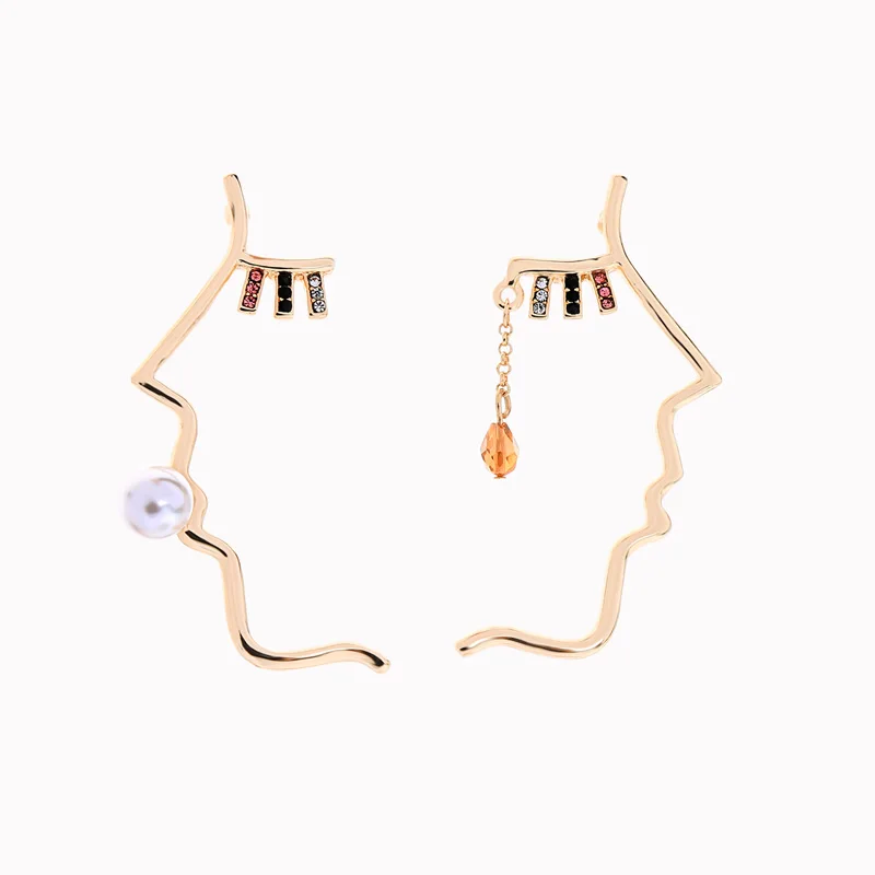 

ed01985d Simple Designs Gold Plated Pearl Charm Face Line Hoop Earring Wholesale Jewelry 2019