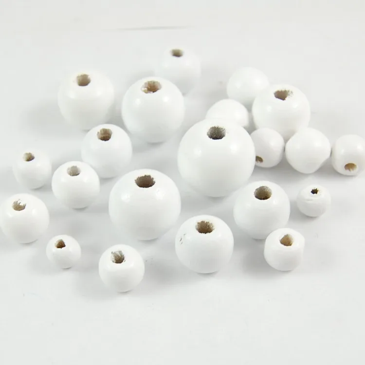 

DIY Decoration Eco-friendly Handmade Puzzle Charm Beads White Painted Natural Wood Ball Bead