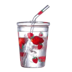 Image of Wholesale Breakfast Reusable High Borosilicate Glass Water Cup With Straw