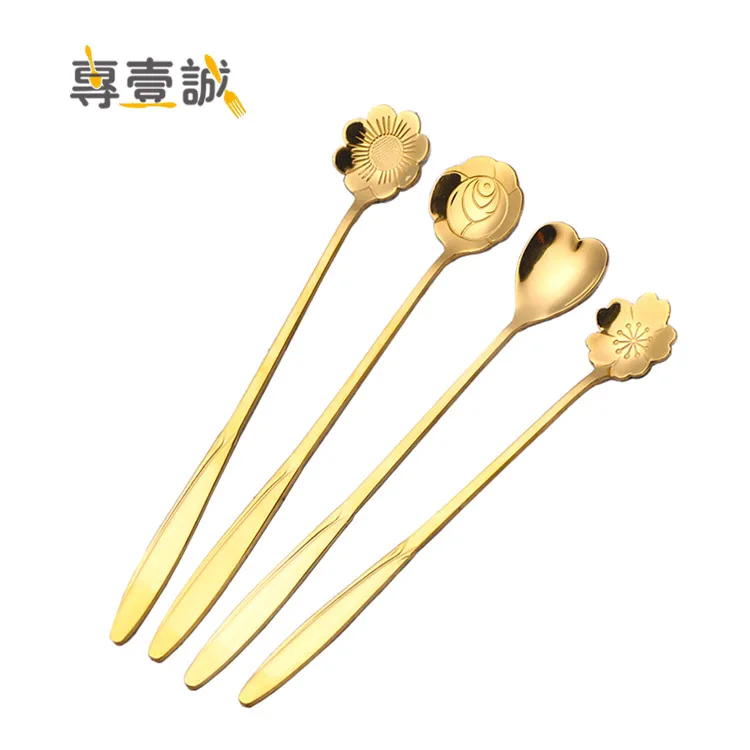 

Long Handle Flowers Shaped Stirring Spoons Stainless Steel Creative Ice cream Coffee Spoon