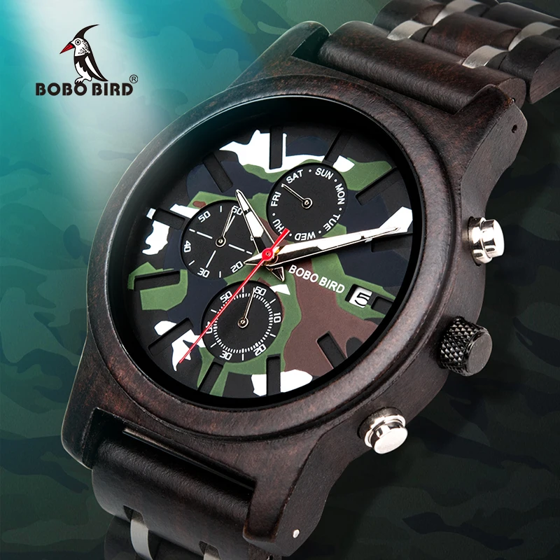 

2019 New Trends Chronograph Wristwatch Wood Cool Men Watches Camouflage Military Watch for Men