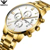 NIBOSI Fashion Mens Watch 43mm Gold Solid Stainless Steel Band IPG Chrono Watch waterproof