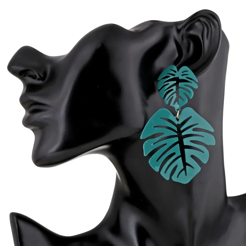 

2020 New Fashion Bohemian Summer Color Big Monstera Leaf Earrings Hollow Double Palm Leaf Earrings