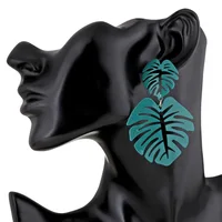 

2019 New Fashion Summer Jewelry Women Big Monstera Leaf Earrings Resin Hollow Palm Leaf Earrings