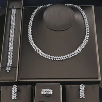 

RAKOL Charm American Silver/Gold/Rose Gold Wheat Leaf CZ Zircon Necklace Four Piece Jewelry Set S289