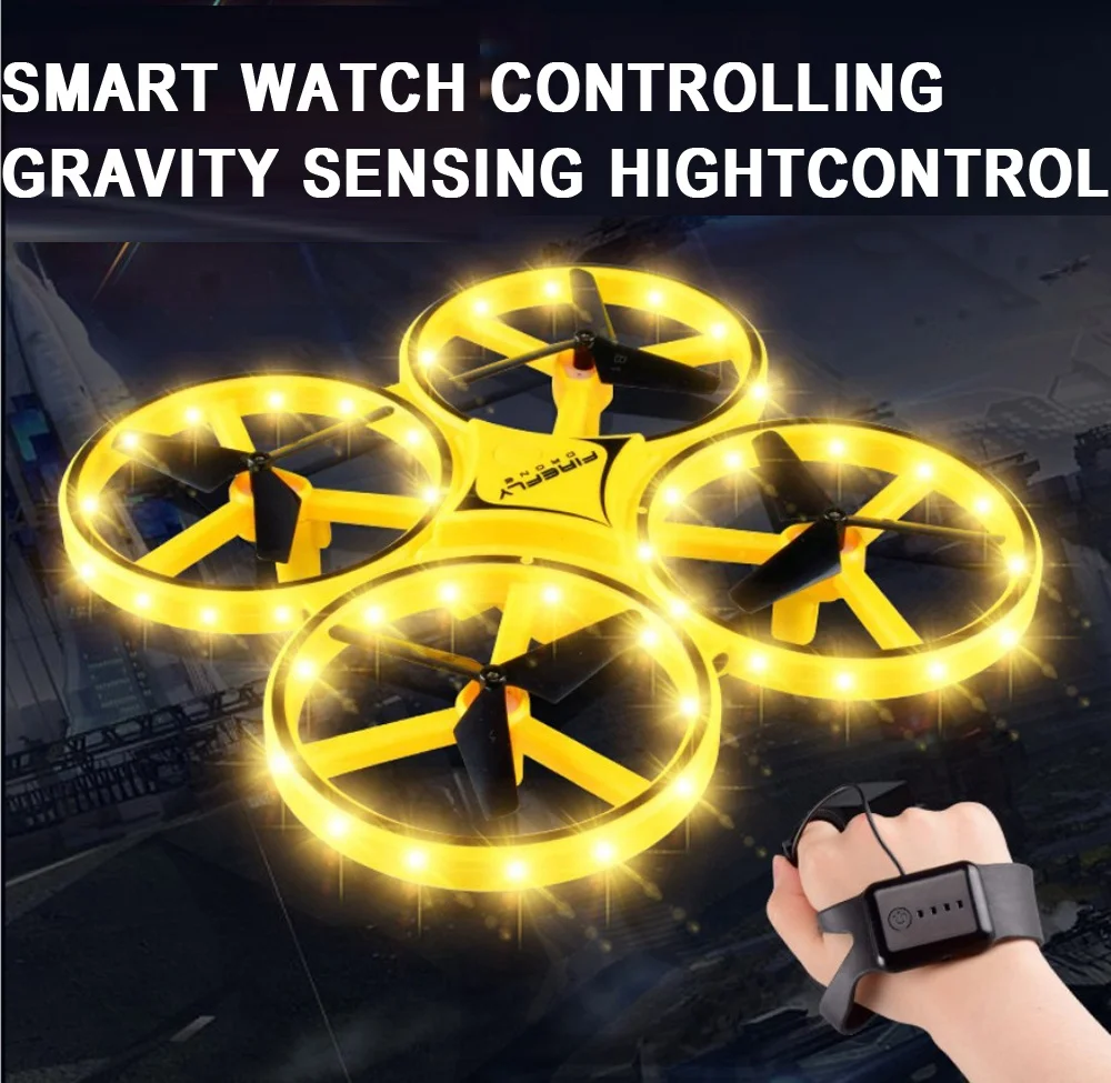 

New Arrival Amazon hot novelty 2.4G rc watch controlling flying infrared toys,smart watch Gravity rc hand induction rc drone, Yellow;red
