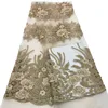 HFX New Arrival Embroidered High Quality Net Lace French Bridal Lace Fabric Gold Nigeria Tulle Lace Fabric for Wedding Party