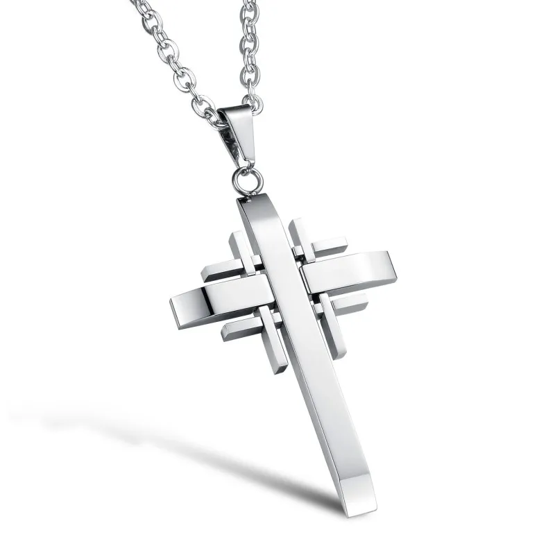 

Amazon hot sale Top quality Stainless steel men stainless steel jewelry cross necklace, Steel color