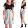 Black and Gray Matching O-neck women pregnant nursing clothes breastfeeding ladies maternity dresses
