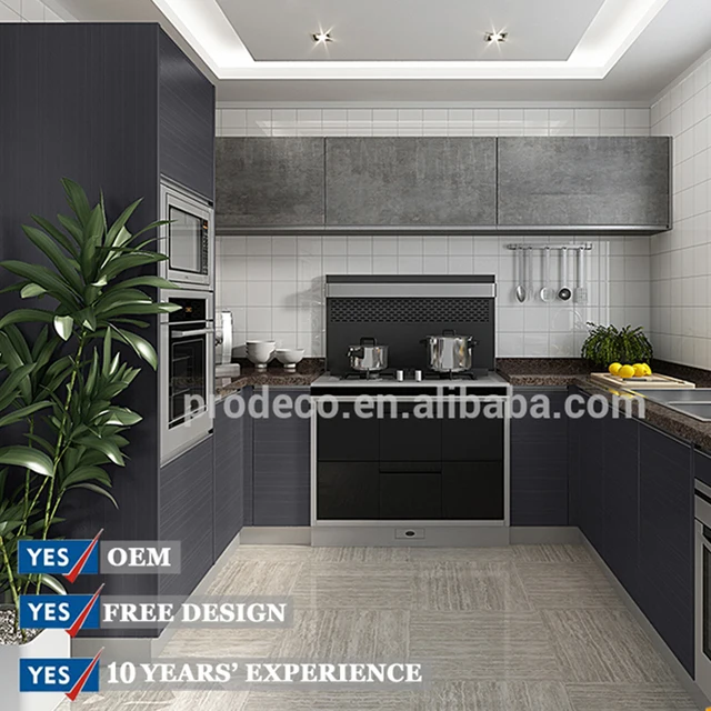Black Ebony Wooden Kitchen Cabinet With Furniture Buy Kitchen