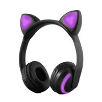 

GlobalCrown Cat Ear Headphones with Mic 7 Colors LED Light Flashing Glowing On-Ear Stereo Headset