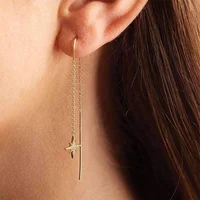 

Slovehoony Sterling Silver Gold Plated Starburst Threader Earrings Star Drop Line Earrings for Woman Party