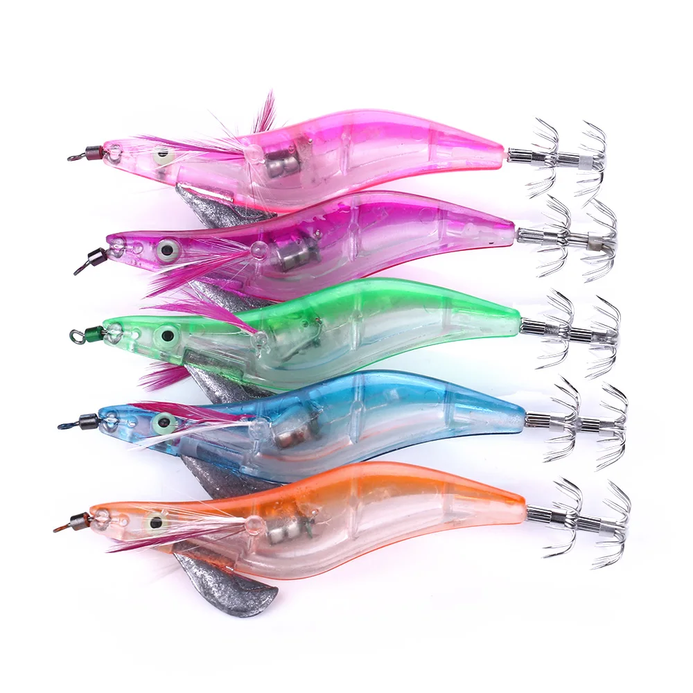 

LED squid jig lure Electronic shrimp Luminous 12.8CM 21g hard bait Fishing lures, 5 available colors to choose