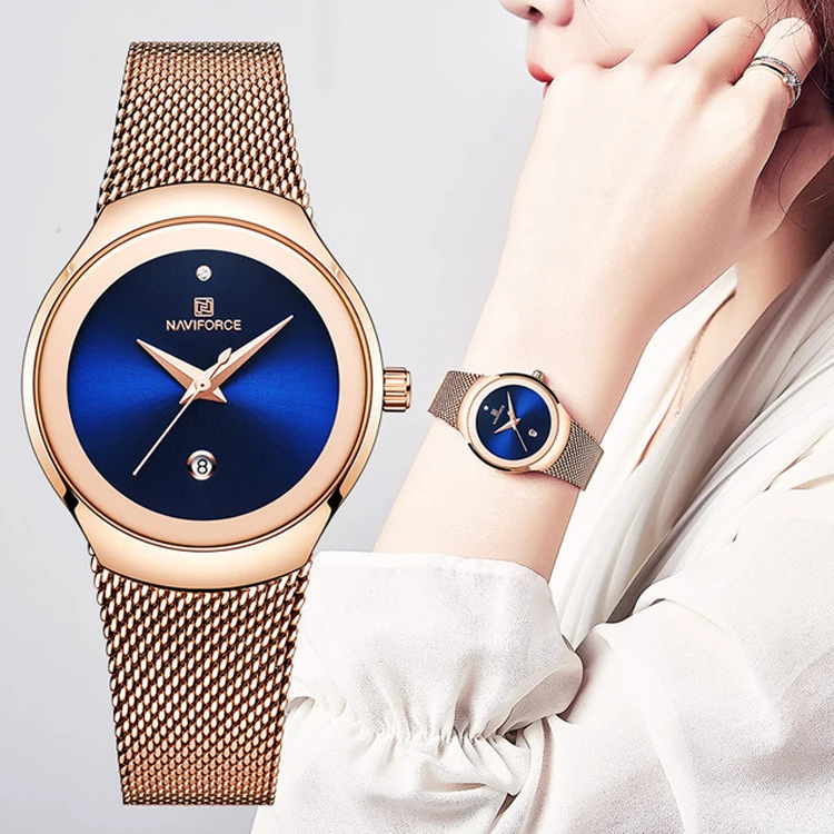 

NAVIFORCE 5004 Top Luxury Brand Women's Watch Luxury Blue Ultra Thin Woman Watch 2019 Luxury Waterproof Quartz Lady Wrist Watch