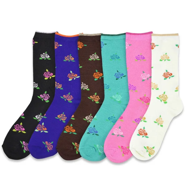 

Custom crew dress colorful beautiful flowers bulk cotton socks women