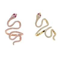 

multi wrap micro pave cz gold rose gold long women finger ring snake rings