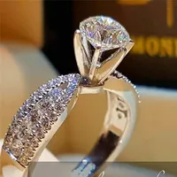 

Crystal White Zircon Stone Ring Simple Round Style Female 925 Silver Wedding Ring Jewelry Promise Engagement Rings For Women