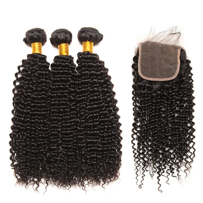 

Brazilian Deep Curly Hair 3 Bundles With Closure Brazilian Virgin Hair With Closure Brazilian kinky Wave With Closure