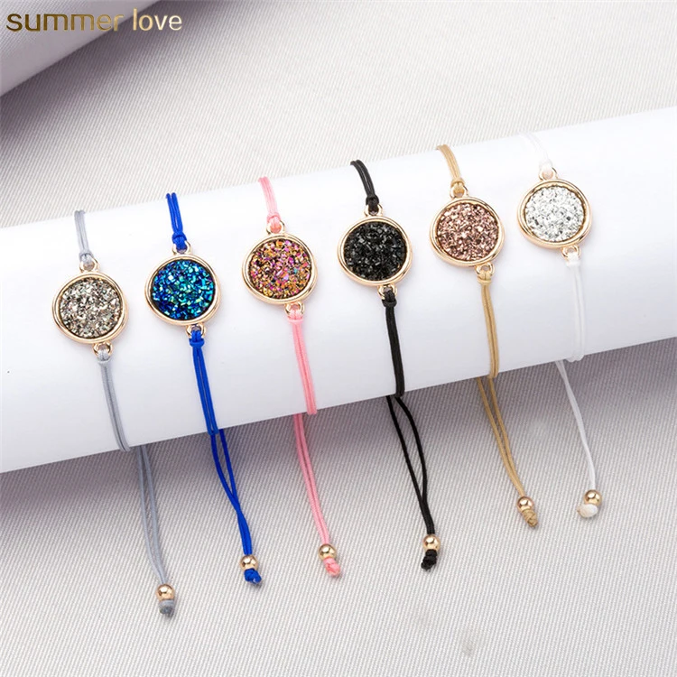 

New Trendy Crystal Quartz Druzy Woven Friendship Bracelets Colorful Natural Stone Charm Rope Bracelets for Women Men