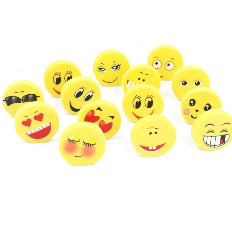 
Funny mixed yellow smiley face round smile TPR eraser for promotional 
