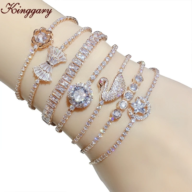 

High Quality Charm Cubic Zirconia Bangle Stone Jewelry Custom Adjustable CZ Crystal Gold Bracelet Women