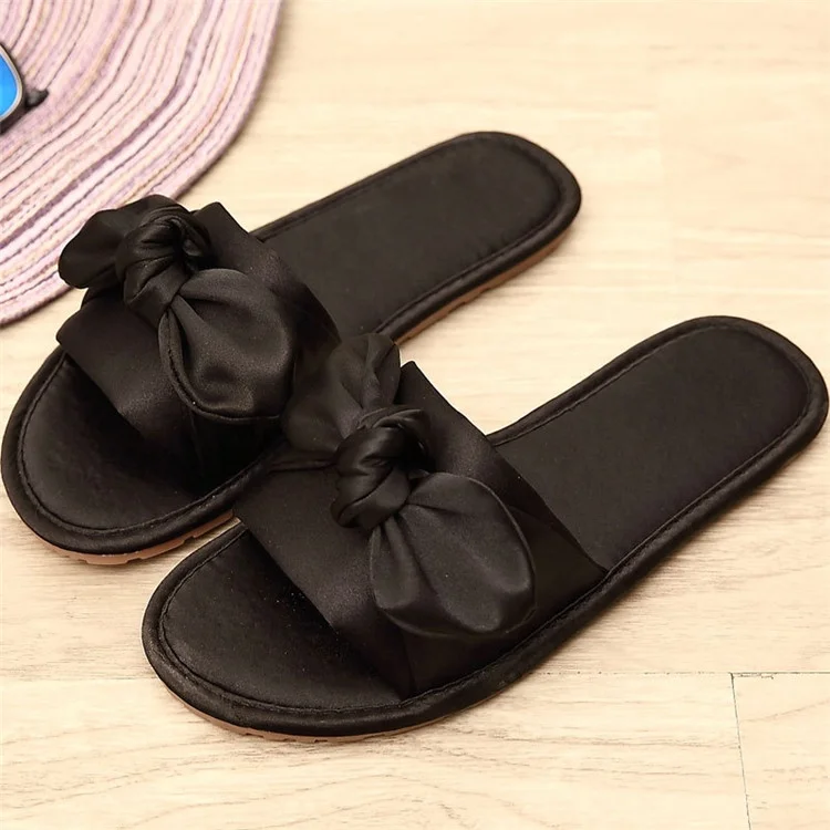 

2019 High Quality black colour Home indoor anti-skid mute slippers female silk wedding shoes, Customized