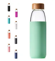 

18 Oz Borosilicate Glass Water Bottle with Bamboo Lid and Protective Sleeve-BPA Free