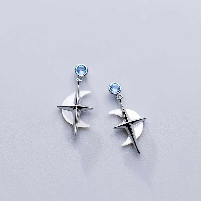 

Wholesale New Women Jewelry Sterling 925 Silver Cross Moon Diamond Stud Earrings
