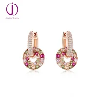 

handmade 2019 girls fashion earrings colored cz stone dangle hoop silver earrings