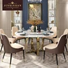Italian strong marble stone gold steel base round dining table modern new design high gloss dining table