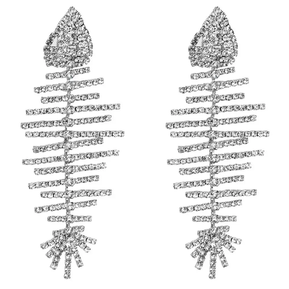 2019 New Luxury Earrings Full Rhinestone Fishbone Shape Party Earrings For Women