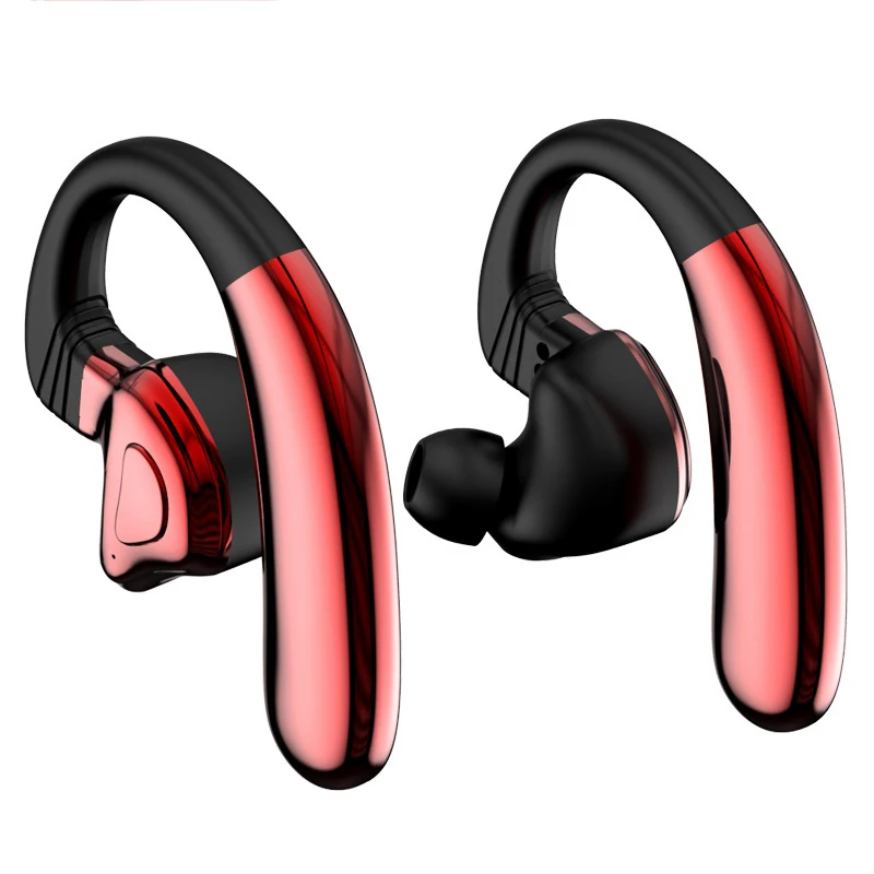 

high performance TWS wireless earphone bilateral 120mAh big battery ear-hook sport blue tooth headset, Black;red